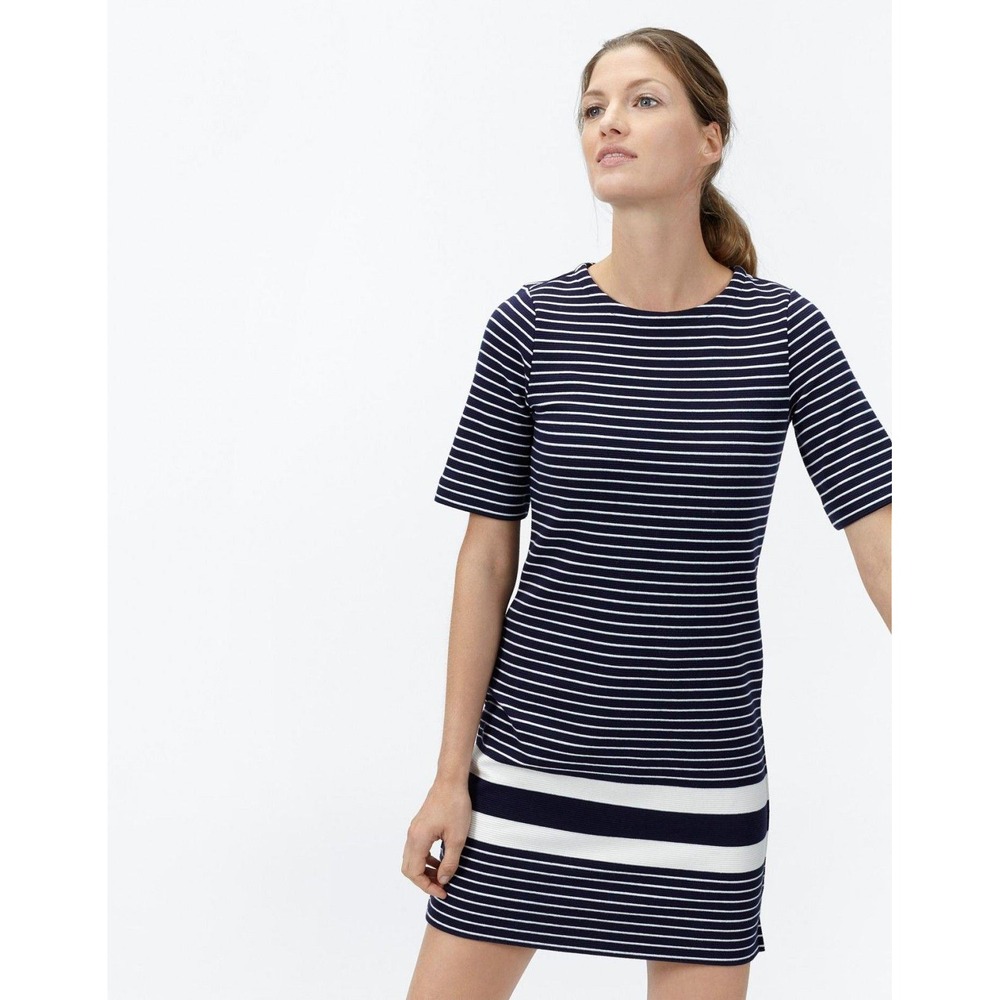Joules Marie Striped Shift Dress Womens Size 8 Navy Blue Excellent Ribbed Knit